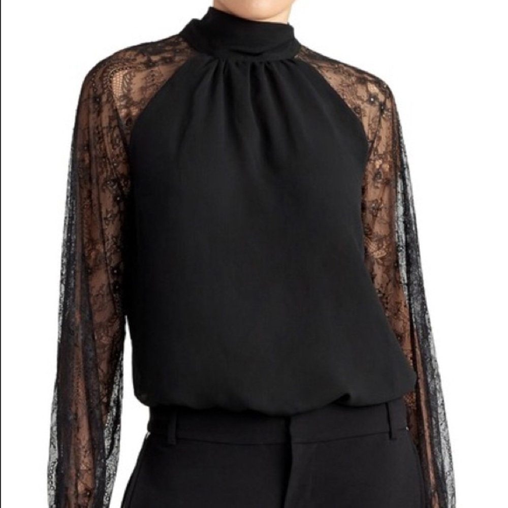 NWT Rachel Roy Lace Sleeve Bow Top